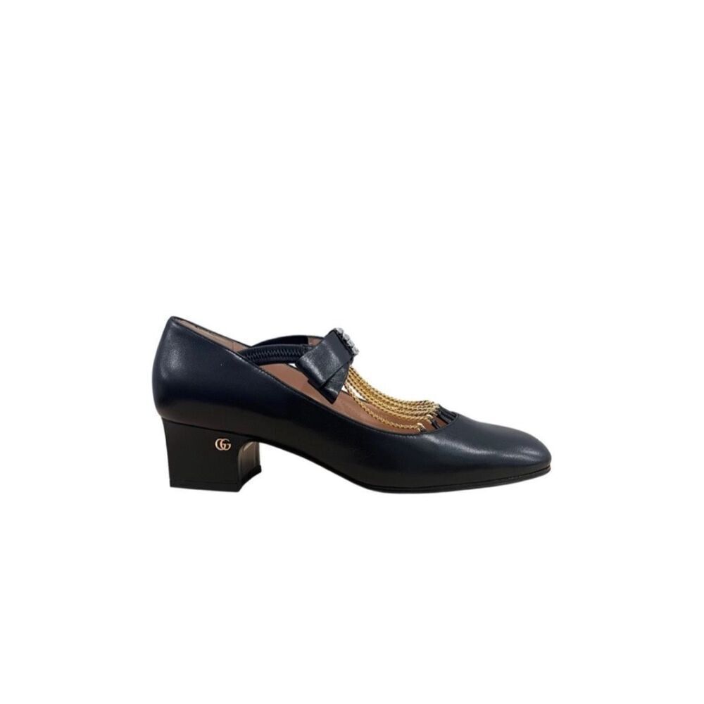 Gucci Nappa Crystal Bonny Bow Mary Jane Pumps 38.5 Black NEW - Picture 7 of 9